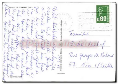 St-Tropez — Lembrança de St-Tropez (Var) — Cambier Impressor Mècon — Verso