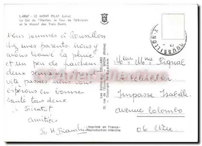 O Monte Pilat — As Três Dentes — Passo do Oeillon — Editor Les Éditions de l'Oeillon — Verso