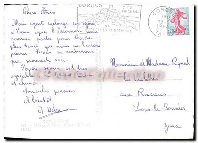 Cordes-sur-Ciel — wąska ulica z Hotelu Grand Écuyer — wydawca APA — Rewers