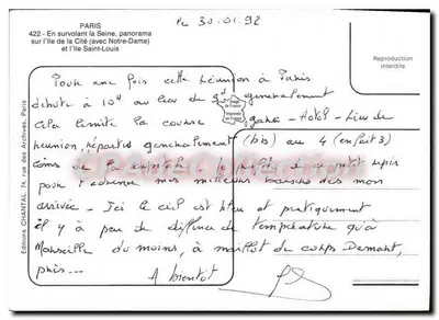 Paris — Île de la Cité — Luftbild mit Notre-Dame — Editions CHANTAL — Rückseite