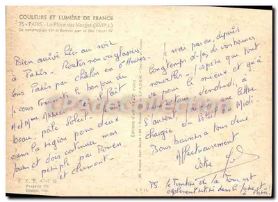 Praça dos Vosges — Paris — Edições Jean-Jaurès — Verso