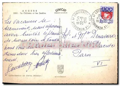 Zamek i ogrody w Angers — Lumicap, seria 1953 — Rewers