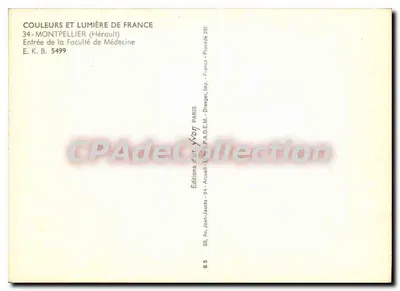 Montpellier — Entrada da Faculdade de Medicina — Edições d'arte Yvon — Verso