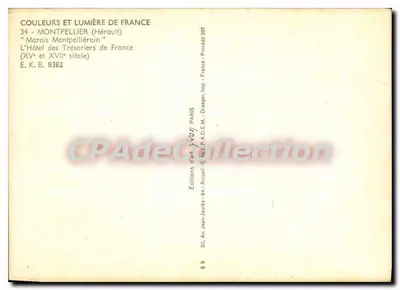 O Hotel dos Tesoureiros da França — Montpellier (Hérault) — Edições Draeger, Paris — Verso