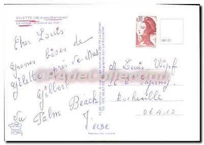 Gilette (06-Alpes-Maritimes) — Il paese, la pianura del Var — ELBE edizioni, n° 6, via de Noircarme, Le Cannet — Verso