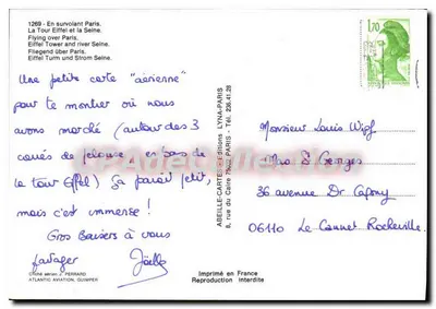 Paryż — Widok z lotu nad Wieżą Eiffla i Seiną — Wydawnictwo LYNA-PARIS n°1269 — Rewers