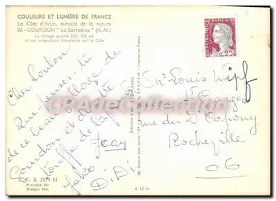 Bilhete postal semimoderno A Cote d'Azur Miracl de la nature Gourdon la Sarrazine A M o vilarejo perche e seu magnífico — Verso