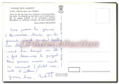 Vignes — Rosto das Landas — Edições d'Art Vignes, n°1104 — Verso