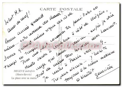 Mégeve — La plaza con su ayuntamiento — Foto MORABO — Reverso
