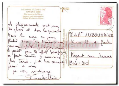 Alignements du Ménec — Carnac, França — Éditions d'Art de Bretagne, n° 56340 — Verso