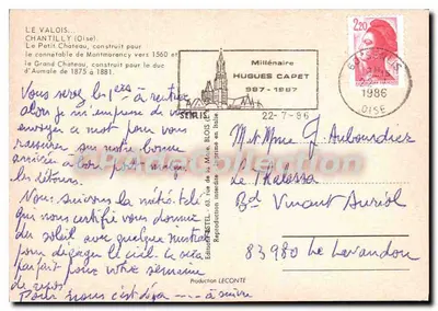 Château de Chantilly — vue du Grand Château et du Petit Château — Édition LECONTE — Verso