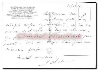 Os alinhamentos do Menec — Carnac (Morbihan) — Éditions d'Art S. Le Darré & Chatain — Verso
