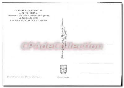Castelos no Périgord — Biron, residência de uma ilustre casa da Guyenne — Éditions Théodélae Beaulard — Verso