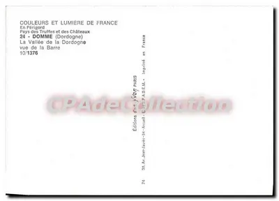 La Vallée de la Barre — vue de la Dordogne — Éditions d'Art Arcuill - Imprimé à Paris — Verso