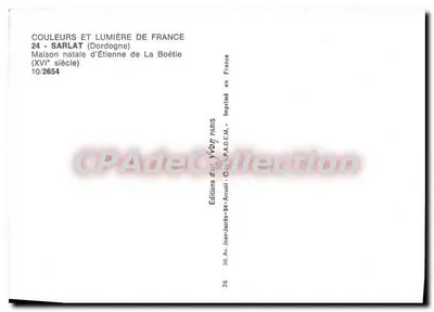 Sarlat - Maison natale d'Étienne de La Boétie — XVIe siècle — Éditions d'Art Yvong, n°10/2654 — Verso