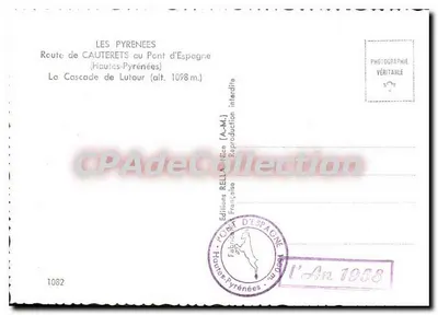 Lutour Şelalesi — Pyrene'ler — Rella Yayıncılık, Nice — Arka yüz