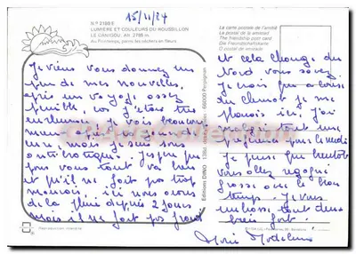 Boussillon — Mont Canigó nevado no fundo — Edições DINO, n° 2180 E — Verso