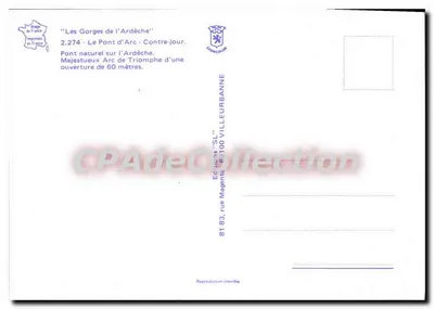 Le Pont d'Arc — Gorges de l'Ardèche — Éditions 'SL' n°2.274 — Verso