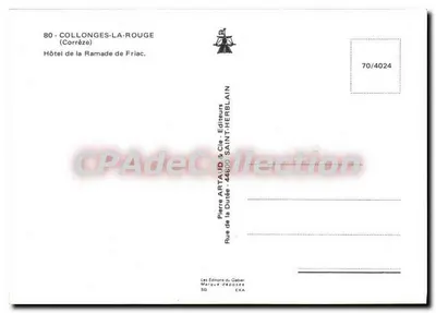Collonges-la-Rouge — Hotel de la Ramade de Friac — Wydawnictwo Artaud & Cie — Rewers