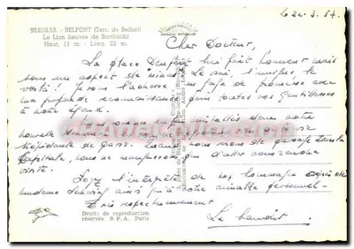 벨포르의 사자 — 1870-71년 벨포르 수호자 기념물 — 발행사 메시크로니크 — 뒷면