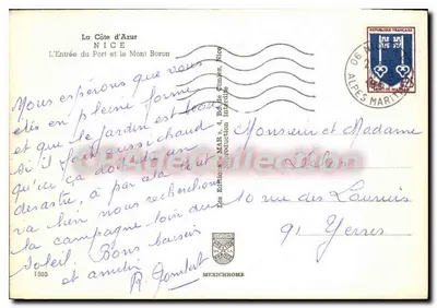 De Côte d'Azur — De Ingang van het Haven en de Mont Boron — Uitgave Mexichrome, Nizza, nr. 1505 — Achterkant