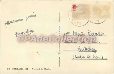 Pontarlier — Na brzegu Doubs — REAL-PHOTO A.P. — nr 73 — Rewers