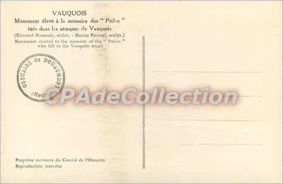 Vauquois — Monument aos Poilus mortos nas ataques de Vauquois — editor desconhecido, número de série não visível — Verso