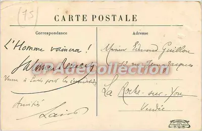 Paris - O Ponte do Arcebispo — Lembrança das Inundações de Janeiro de 1910 — Editor A. Breguer Frères — Verso
