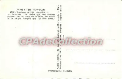 Tombeau de S.M. Napoléon Ier — aux Invalides — Éditions Véritable — Verso