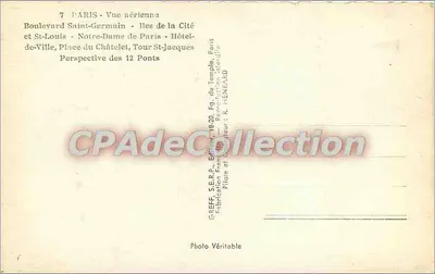 Parijs — Luchtfoto — Boulevards Saint-Germain en Saint-Louis — Îles de la Cité — Kathedraal Notre-Dame — Hôtel de Ville — Kerk van Saint-Jacques — Perspectief van de 12 bruggen — Gréff — Achterkant