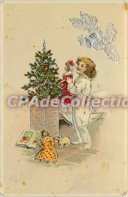Festa de Natal — Criança com boneca e árvore de Natal — CPAAdeCollection