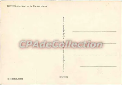 Menton — Fête des citrons — Drukarnia Mâcon - 39-000 — Rewers