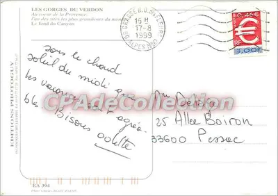 Gorges du Verdon — Haute-Provence — Éditions Photoguay, EA 394 — Verso
