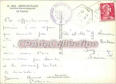 O Casino de Hendaye-Plage — fronteira franco-espagnola — editor L. Larnette, n° 1604 — Verso