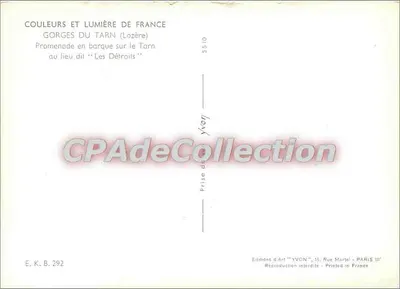 Gorges du Tarn (Lozère) — Promenade en barque sur le Tarn au lieu dit "Les Détroits" — Éditions d'Art YVON — Verso