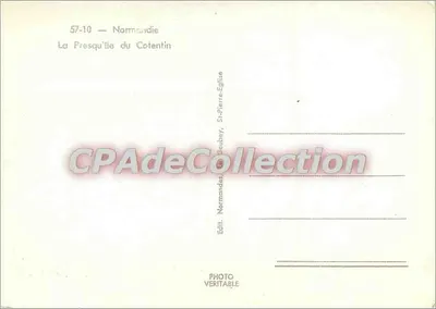 Presqu'île Cotentin — Ilustrowana kartka pocztowa — Wyd. Normandie, St-Pierre-Eglise — Rewers