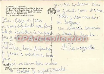 Château de l'Abbaye Sainte-Marie du Rivet — Auros (33) — Imprimerie Combiére, Mâcon — Verso