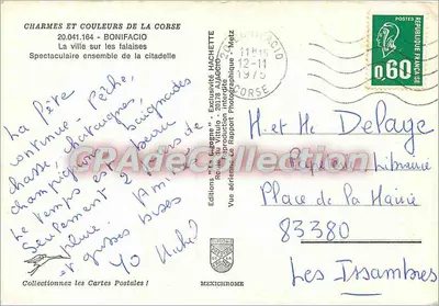 Bonifacio — vue aérienne de la citadelle sur les falaises — Éditions Hachette — Verso