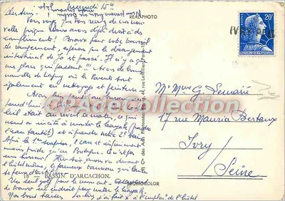 Bassin d'Arcachon — ilustrowana karta pocztowa z mapą i scenami plażowymi — wydawca nie widoczny — Rewers