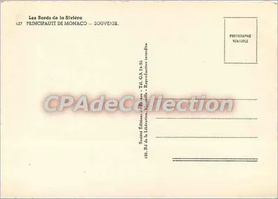 Półnowoczesna pocztówka Les Bords de la Riviera Principaute de Monaco Souvenir — Rewers