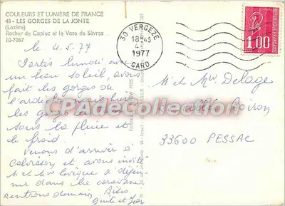Les Gorges de la Jonte — Rocher de Capluc et le Vase de Sèvres — éditeur COULEURS ET LUMIÈRE DE FRANCE — Verso