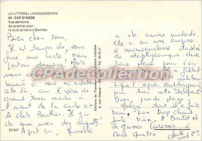 Cap d'Agde — vue aérienne du club de tennis Barthes — Éditions de France, Marseille — Rewers