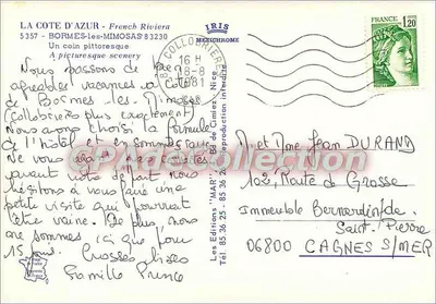 Bormes-les-Mimosas — coin pittoresque avec maison à auvent bleu — éditeur IRIS — Verso