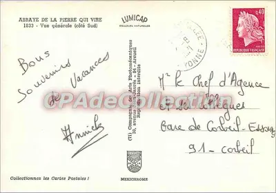 Abbaye de la Pierre qui Vire — vue générale (côté Sud) — éditeur LUMICAP, n° (71) visible — Verso
