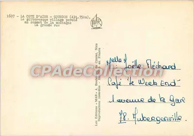 Bilhete postal semimoderno Gourdon (Alt 750 m) A Pitoresca Vila aperaltada no topo da montanha a grande rua — Verso