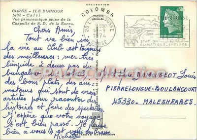Calvi — Vue panoramique de la Chapelle de N.D. de la Serra — Éditions GAL. 84 - Carpentras — Verso