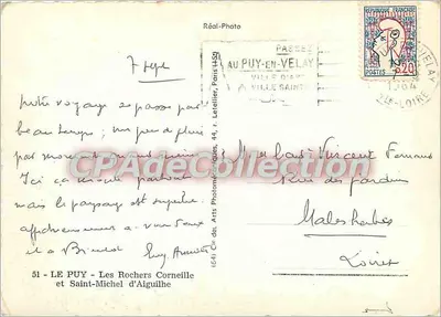 Le Puy - Les Rochers Corneille et Saint-Michel d'Aiguilhe — Réal-Photo, n° 164 — Verso