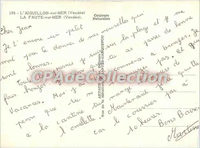 L'Aiguillon-sur-Mer — Praia da Faute, O Porto, O Ponte, Os Parques de Ostras — Editor Couleurs Naturelles, n°106 — Verso