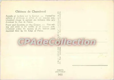 Zamek Chambord — Front i ogrody nad Cossonem — Wydawca Estol, nr 2452 — Rewers