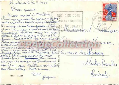 Allier — Carte postal panorâmica com mapa do departamento — Editor: G. Jacquemart, n°3 — Verso
